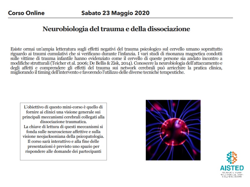 Corso Online Neurobiologia Trauma e Dissociazione 23 Maggio